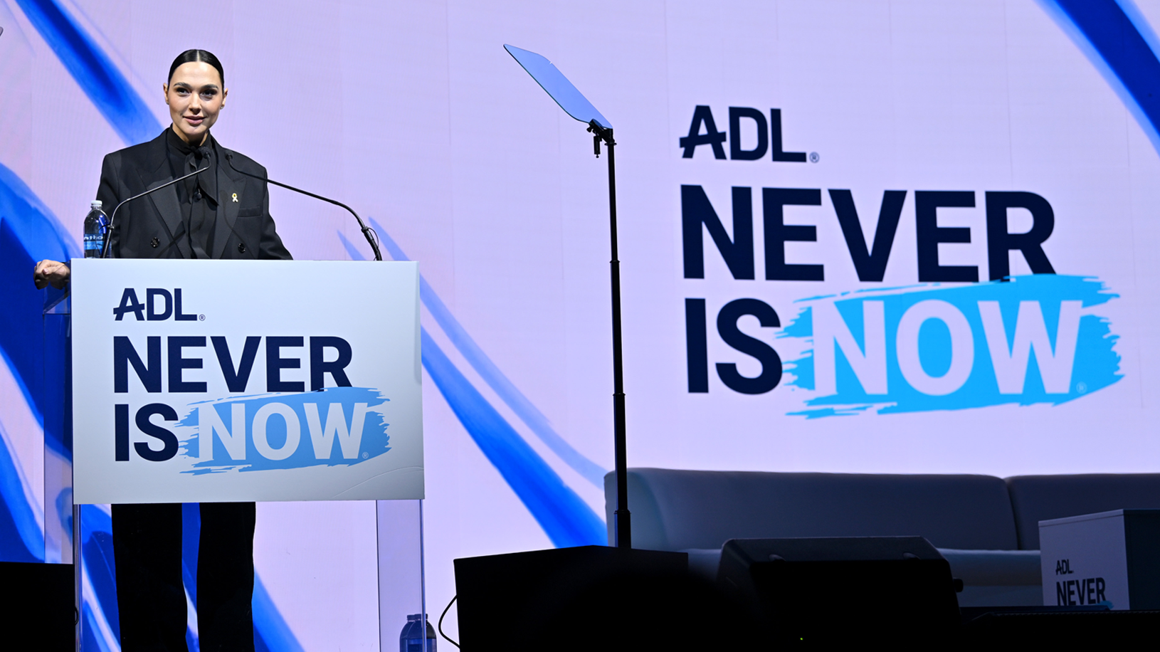 Gal Gadot speaking at ADL's 2025 Never Is Now, summit on antisemitism