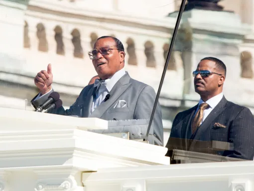 Image of Louis Farrakhan giving a speech 
