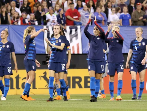 US Women's National Soccer team players postmatch with China