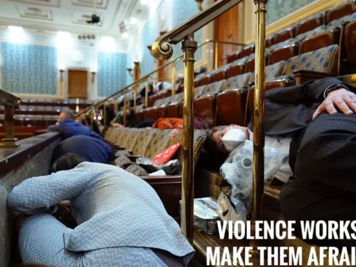 Extremist graphic that reads Violence Works Make Them Afraid