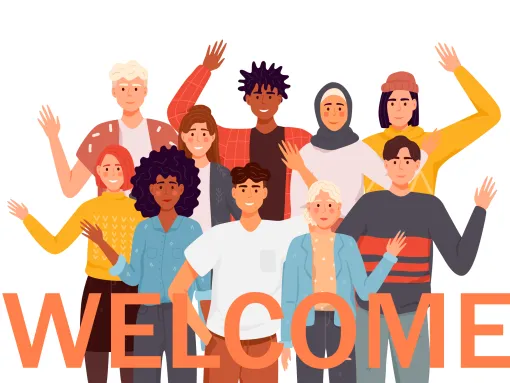 Different nations of people of greeting gesture with the word "Welcome"