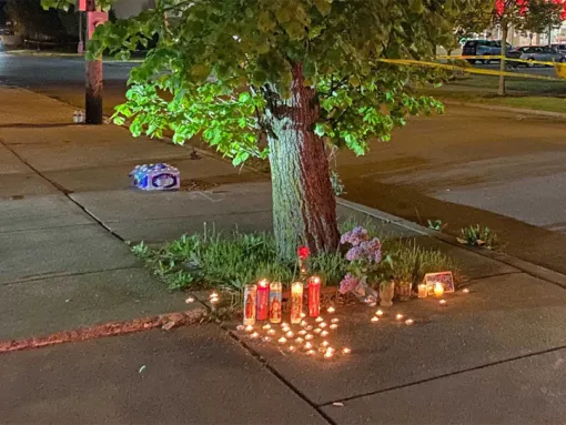 Candlelight vigil around a tree
