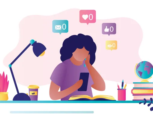 Illustration of woman gets negative messages on social networks