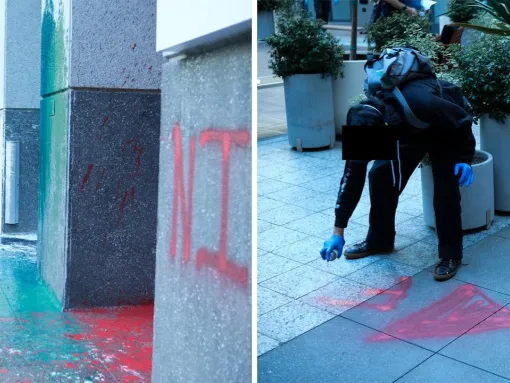 Unity of Fields shares an “anonymous” photo submission of vandals spray-painting Google offices in San Francisco on the first anniversary of the October 7, 2023 attack