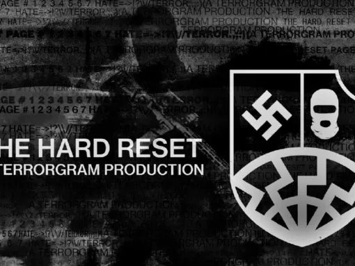 A portion of the cover of The Hard Reset, the most recent publication released by the Terrorgram Collective.