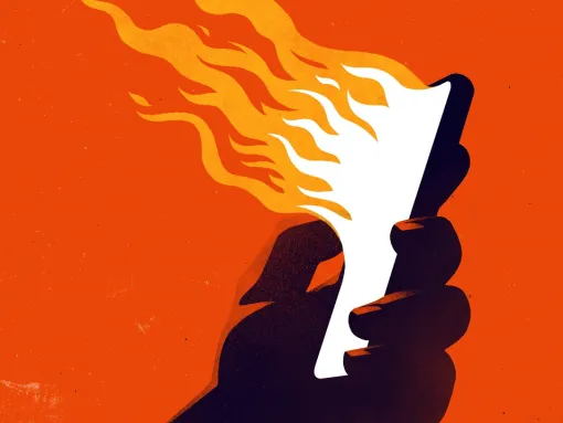 An illustration of a smartphone with flames