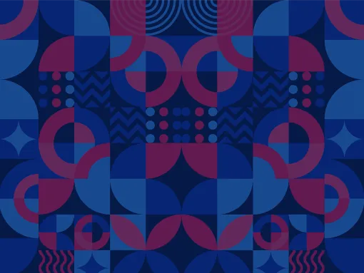 Illustration with blue and red shapes and blue Overlay