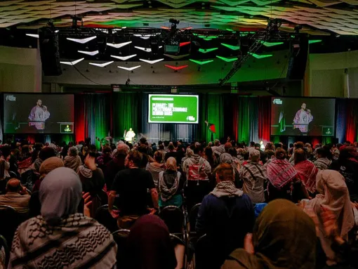 The crowd at the second annual People’s Conference for Palestine on August 29–31, 2025.
