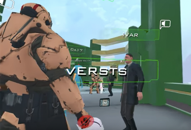 User Ivar uses an Adolf Hitler avatar. Nazi-era German anthems play in the background while Ivar dances to the music and a crowd watches. 