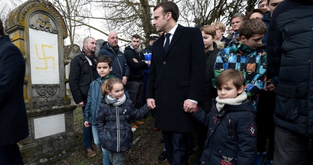 French President&nbsp;Emmanuel Macron toured&nbsp;a vandalized Jewish&nbsp;cemetery in Quatzenheim, France.