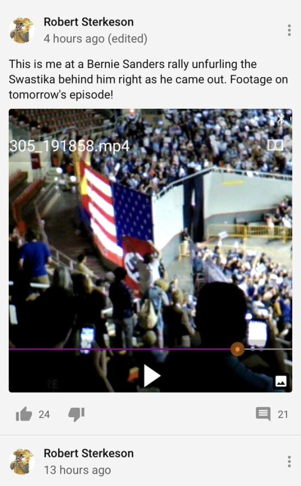 Sterkeson holding the Nazi flag