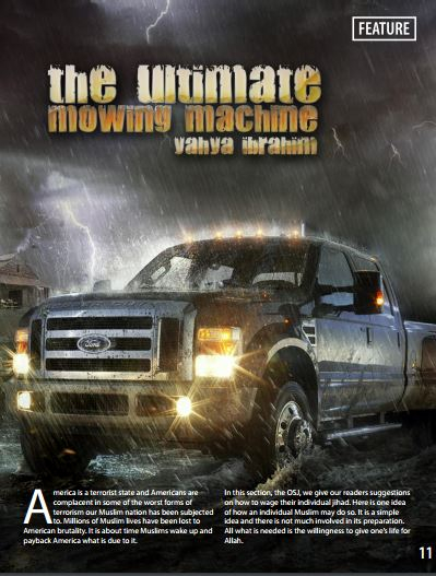 Image encouraging car attacks from AQAP Inspire Mujahid Pocketbook propaganda