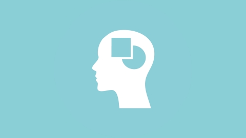 Profile of head icon with overlapping circle and square shapes in the brain area to suggest thinking