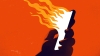 An illustration of a smartphone with flames